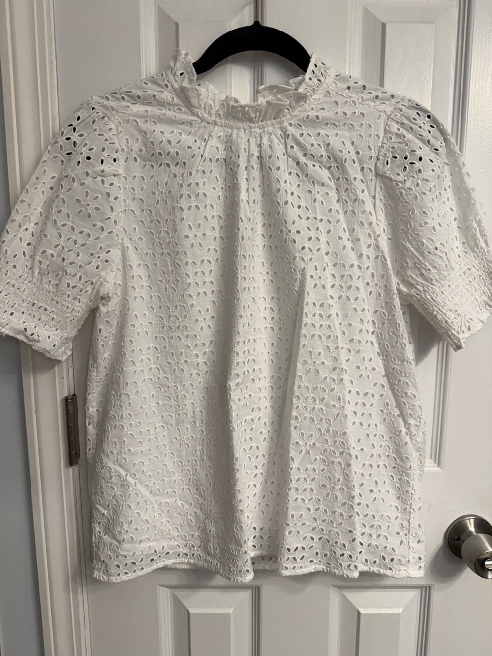 J.crew Women’s White Eyelet Puff Sleeve Blouse